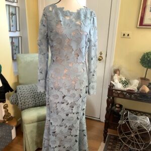 Oscar de la Renta Sky Blue Floral Lace Dress